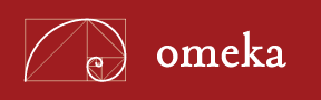 Omeka logo of white arc on red background