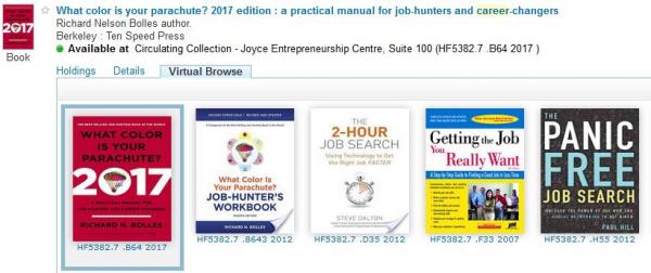 screen shot of books found in the library catalogue