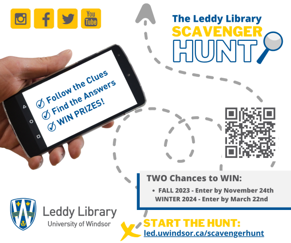 Leddy Library Scavenger Hunt. Follow the clues, find the answers, win prizes. Enter by November 24