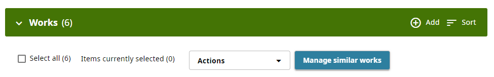 A screenshot of the managing similar works feature in ORCID.