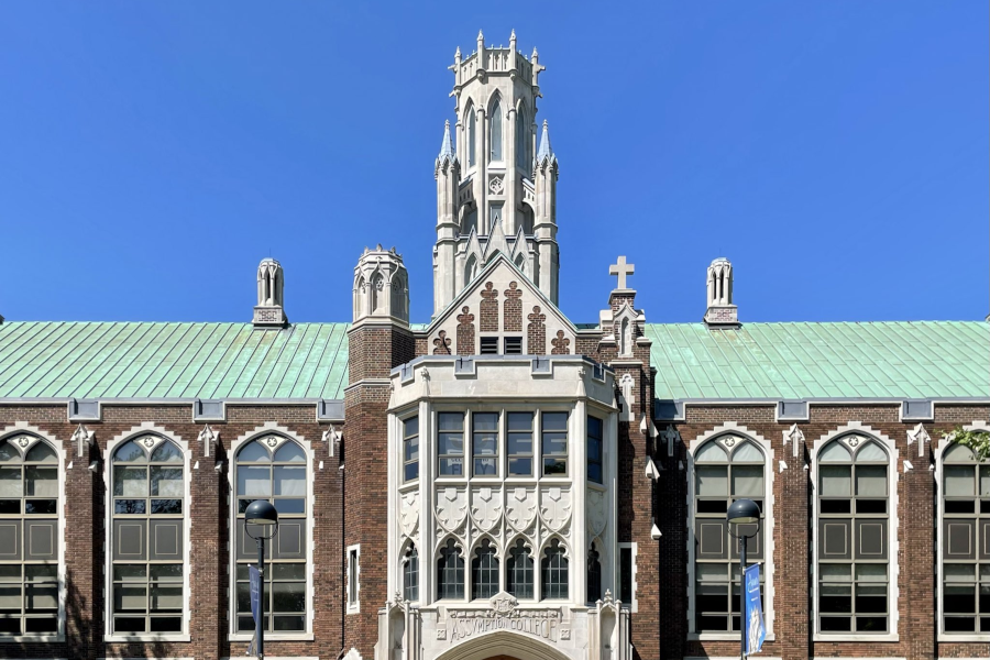 Dillon Hall, University of Windsor with a clear blue sky in the background