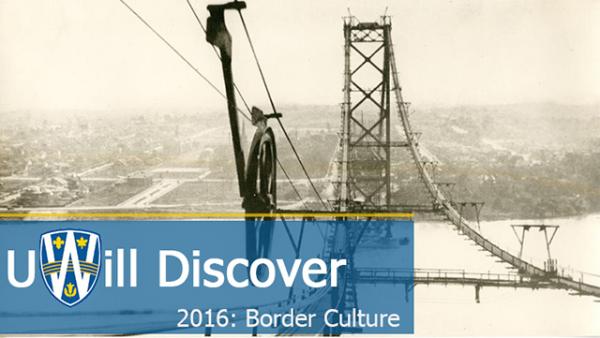 UWill Discover logo with picture of ambassdor bridge being built