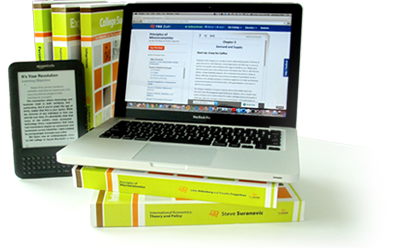 image of flatworld knowledge textbooks, laptop, and ereader