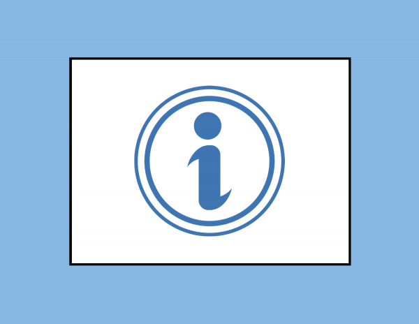 Graphic of an I (for information) on a blue and white background