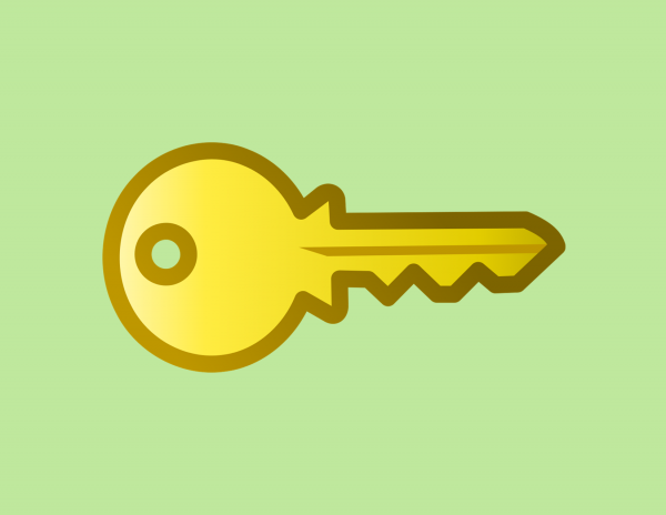 Golden key with green background.
