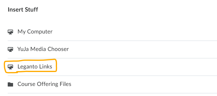 insert stuff menu with Leganto links highlighted