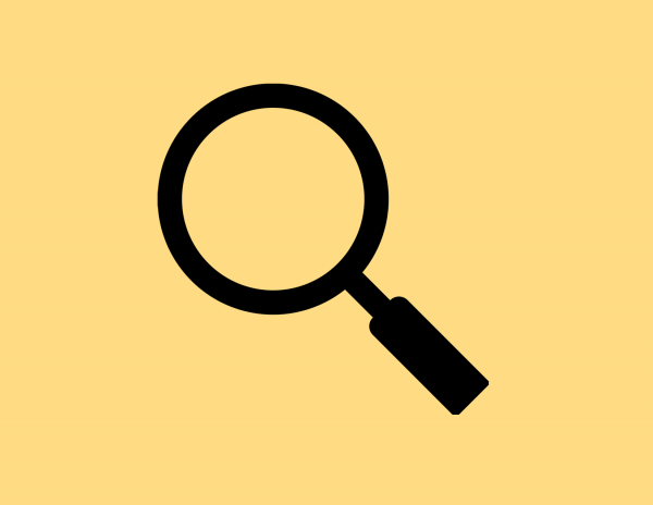 A yellow background with an icon of a magnifying glass.