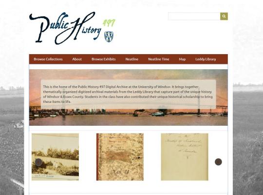 public history digital archive website screenshoot. Background of Point Pelee Marsh.