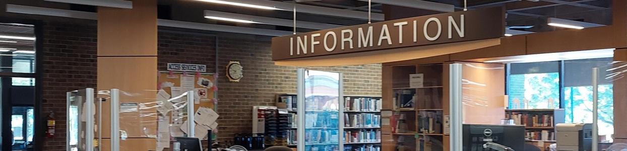 View of Information Desk inside Leddy Library