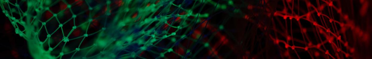 Image of a green and red net floating on a black background.