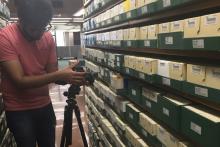 Anushray Singh, director of the historical documentary “The North was our Canaan,” films footage in the Leddy Library.