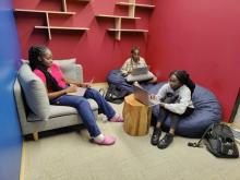 Students enjoy the new wellness room at Leddy Library