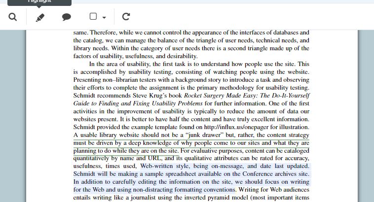 Controls to annotate text in a PDF